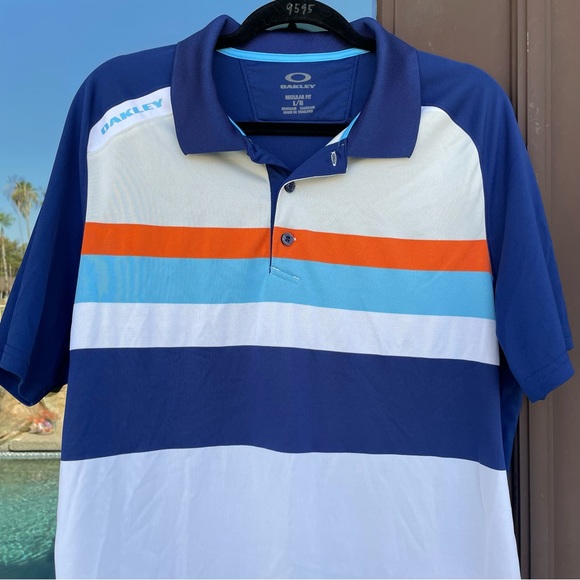 Oakley Regular Fit Blue with Grey/Orange/Blue/White Front Panels Polo L - Picture 1 of 10